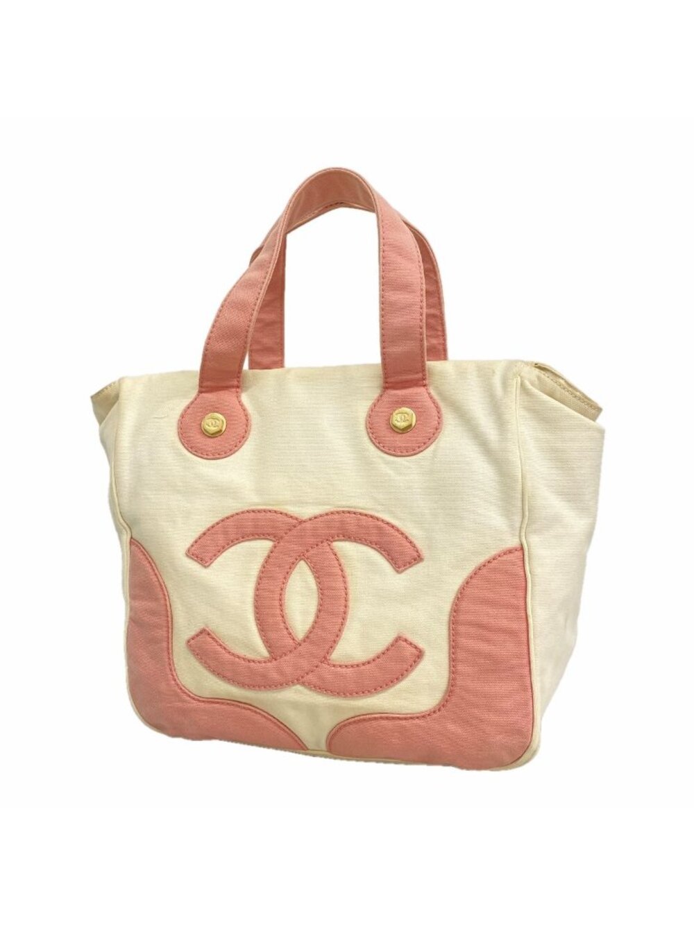 Chanel Handbag Marshmallow Canvas White Pink Gold